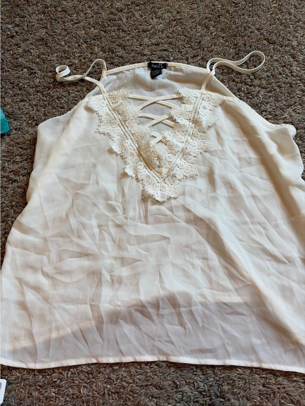 Rue21 Ivory Lace-Trim Crisscross Cami